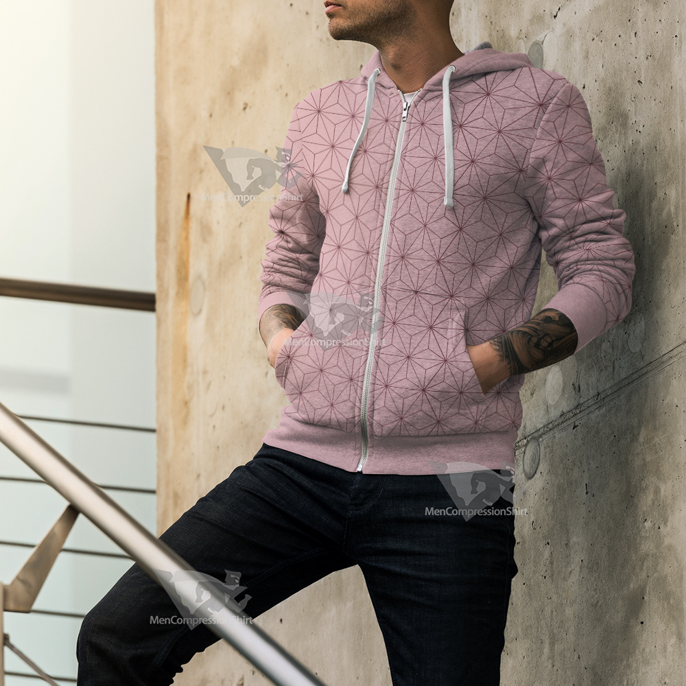 Demon Slayer Nezuko Pink Cosplay Zip Up Hoodie