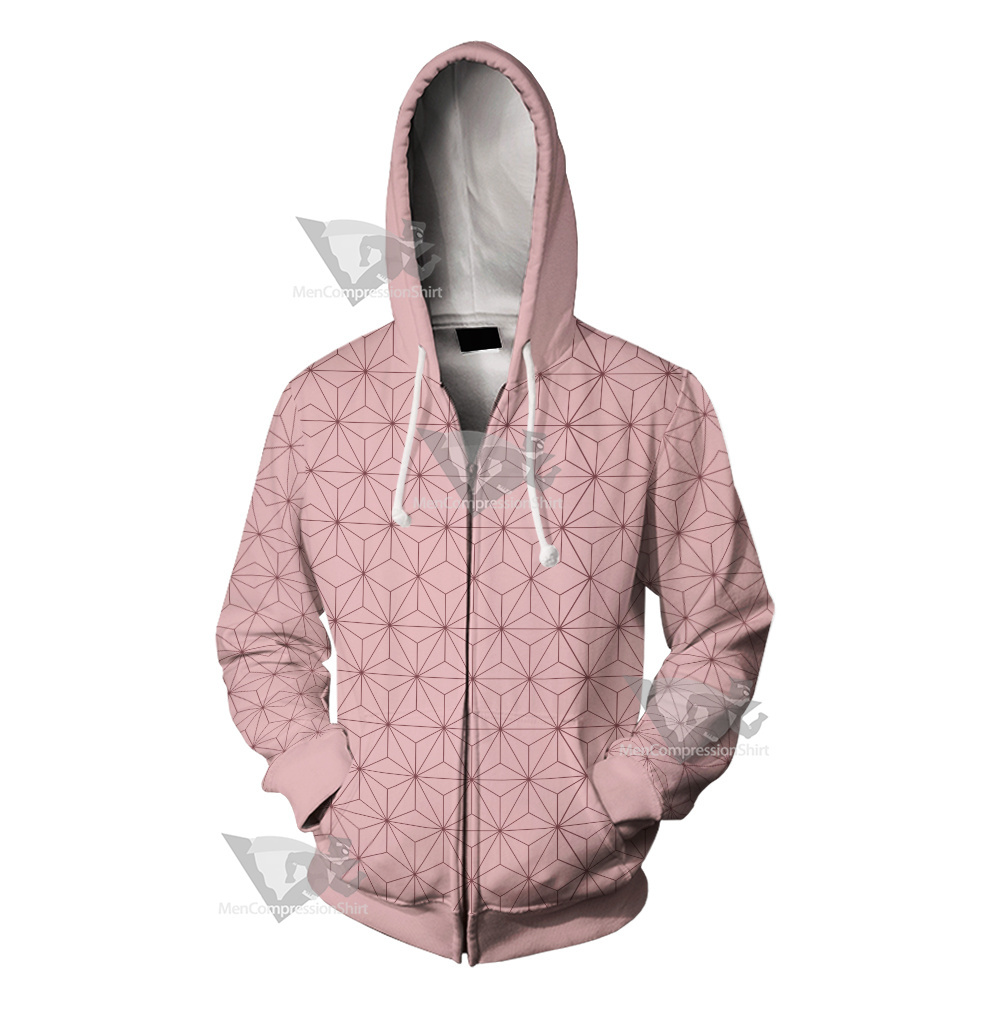Demon Slayer Nezuko Pink Cosplay Zip Up Hoodie