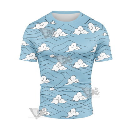 Demon Slayer Sakonji Urokodaki Blue Short Sleeve Compression Shirt