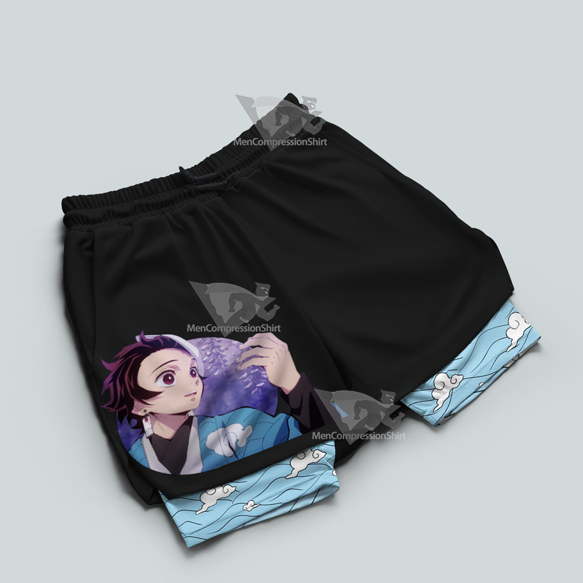 Demon Slayer Tanjiro Kamado Blue Men Compression Gym Short