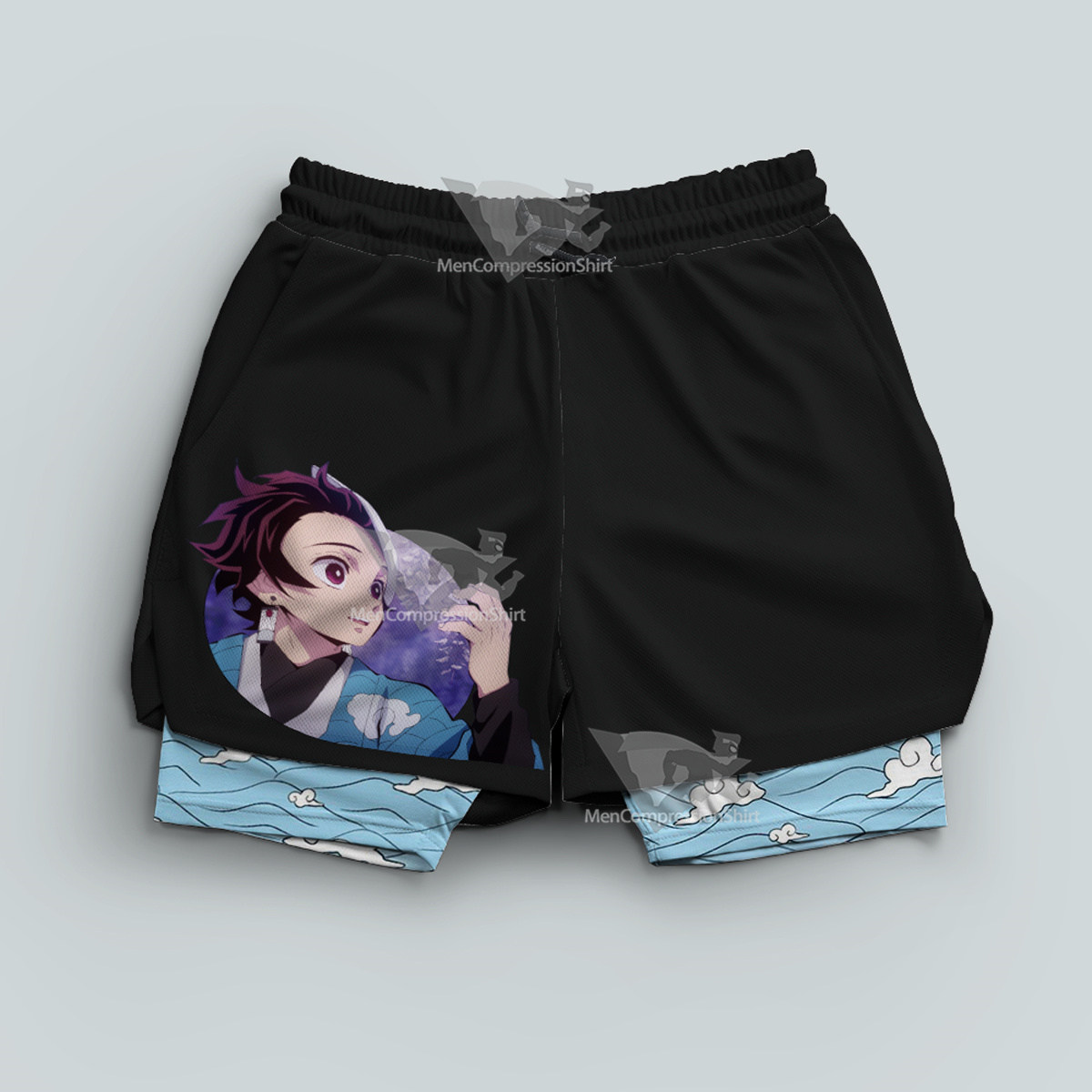 Demon Slayer Tanjiro Kamado Blue Men Compression Gym Short