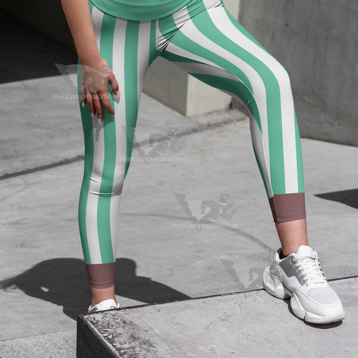 Demon Slayer Tanjiro Stripe Green Women Compression Legging-MensCompressionShirt