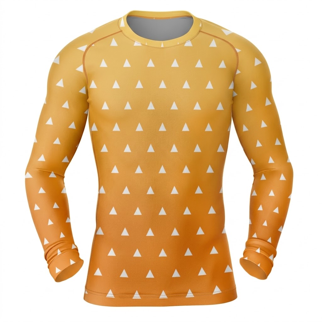 Demon Slayer Zenitsu Agatsuma Orange Yellow Long Sleeve Compression Shirt