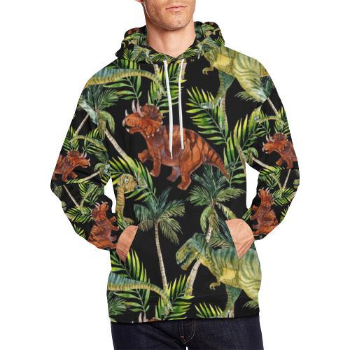 Dino Dinosaur Palm Leaf Pattern Print Men Full Size Hoodie