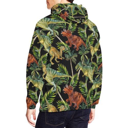 Dino Dinosaur Palm Leaf Pattern Print Men Full Size Hoodie