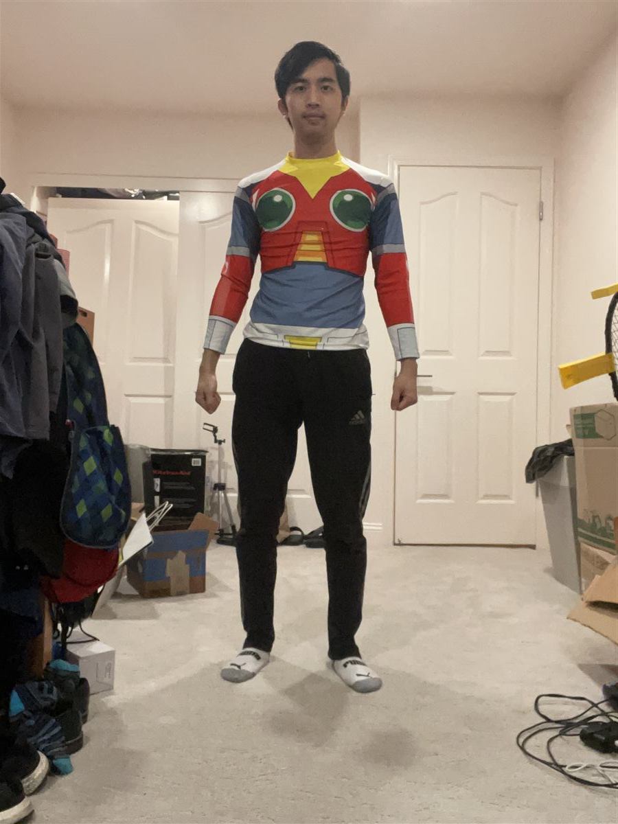 Customer wearing a graphic compression shirt