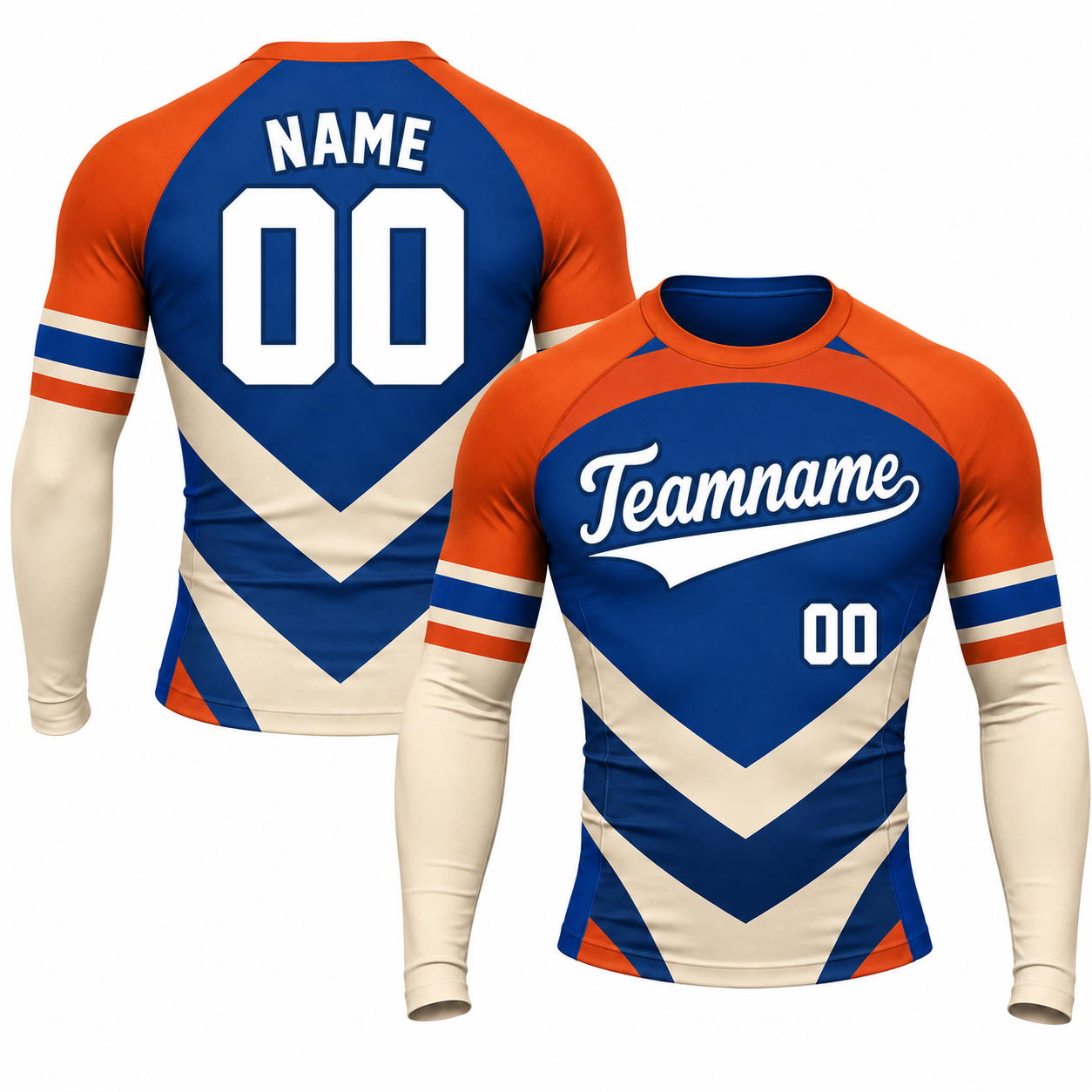 Stacked Chevron Royal Blue Customizable Long Sleeve Compression Shirt