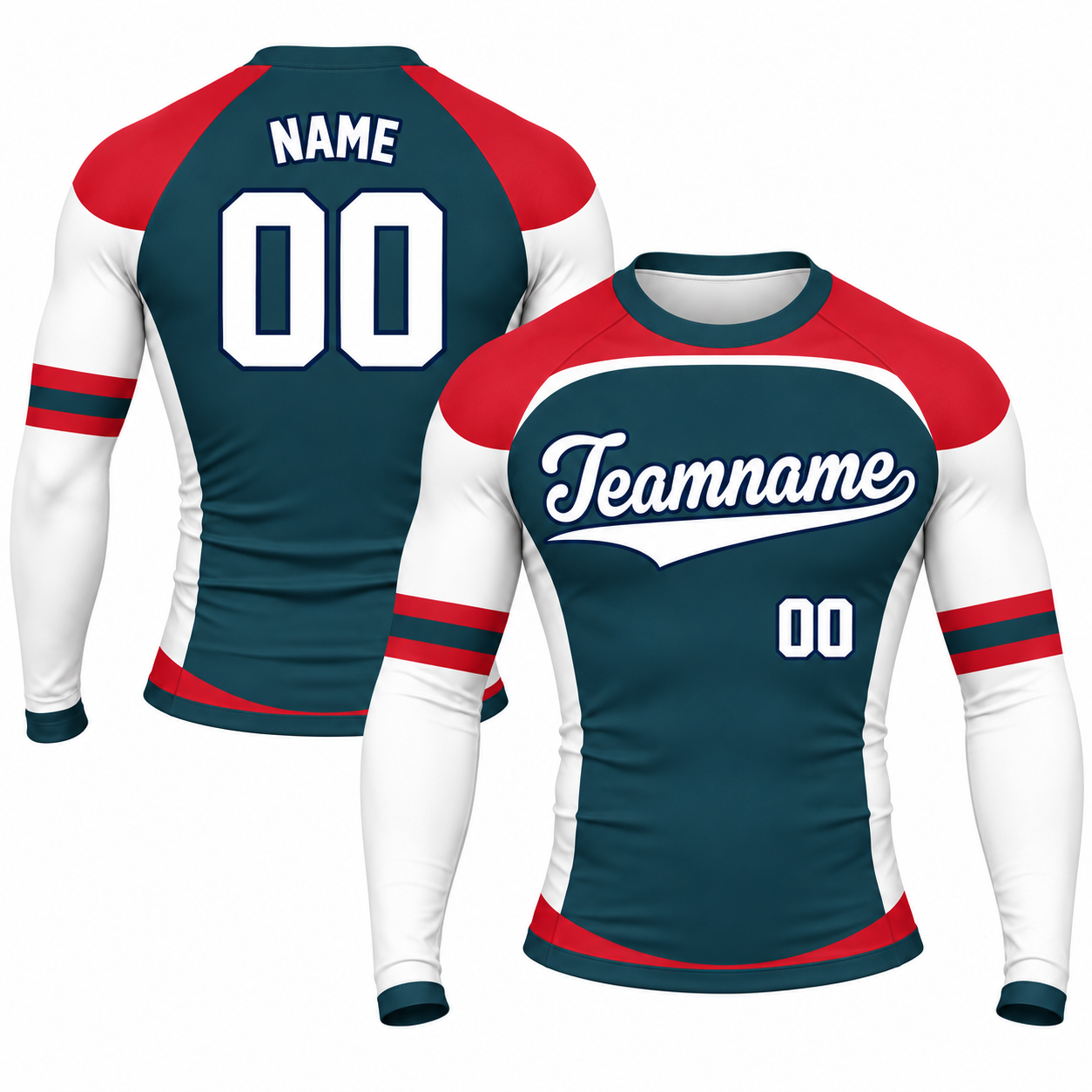 Shoulder Double Stripe Navy Customizable Long Sleeve Compression Shirt
