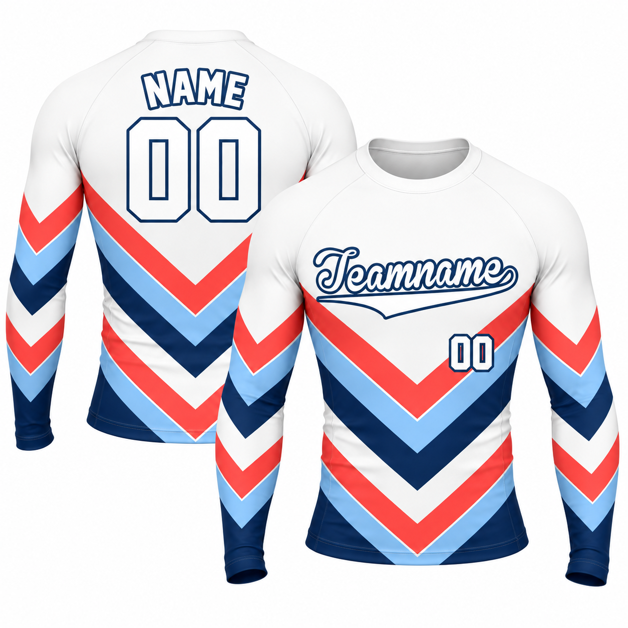 Triple Chevron Navy Customizable Long Sleeve Compression Shirt