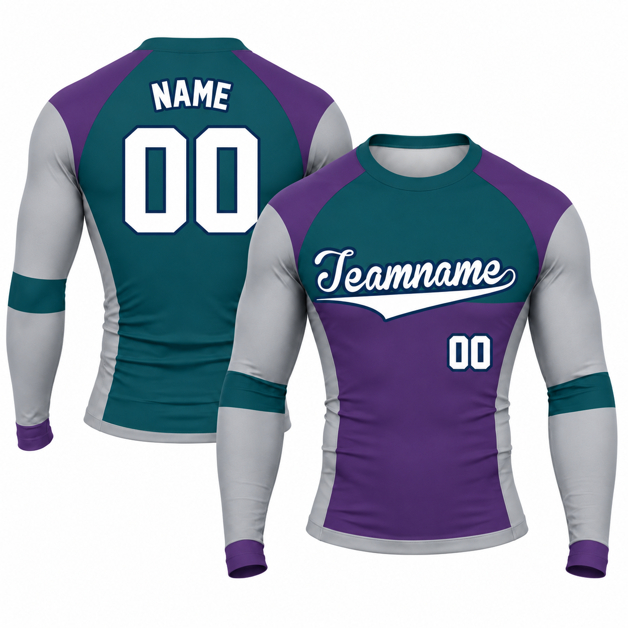 Side Colorblock Purple Customizable Long Sleeve Compression Shirt