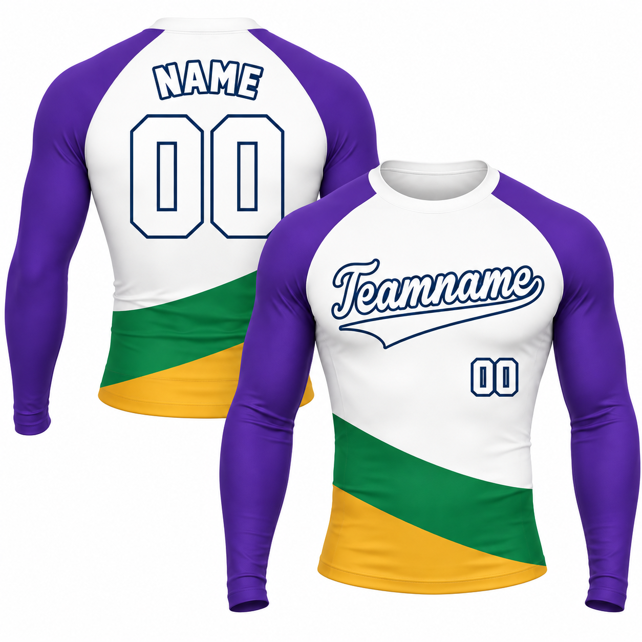 Curved Waist Band Purple Customizable Long Sleeve Compression Shirt