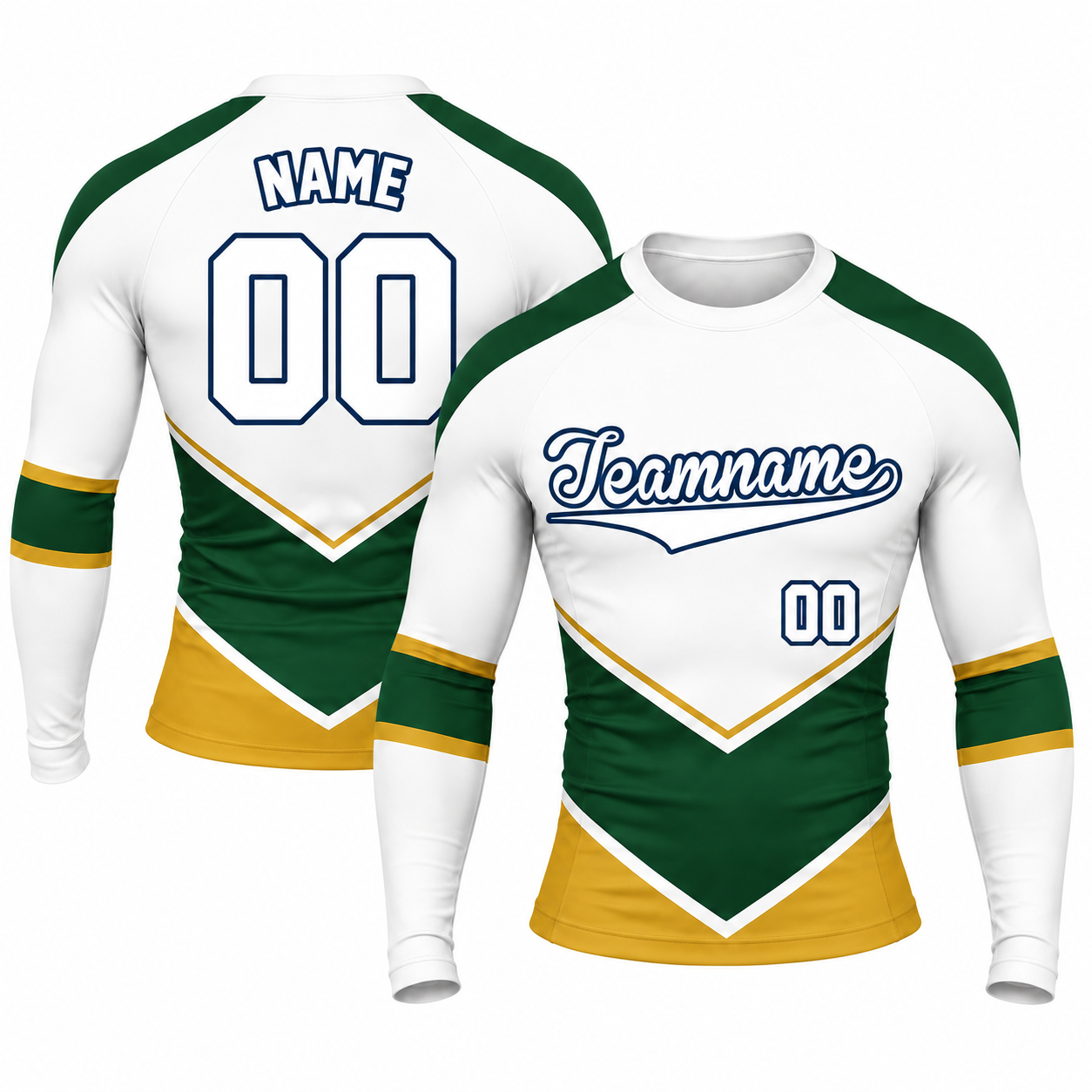 Double Chevron Forest Green Customizable Long Sleeve Compression Shirt