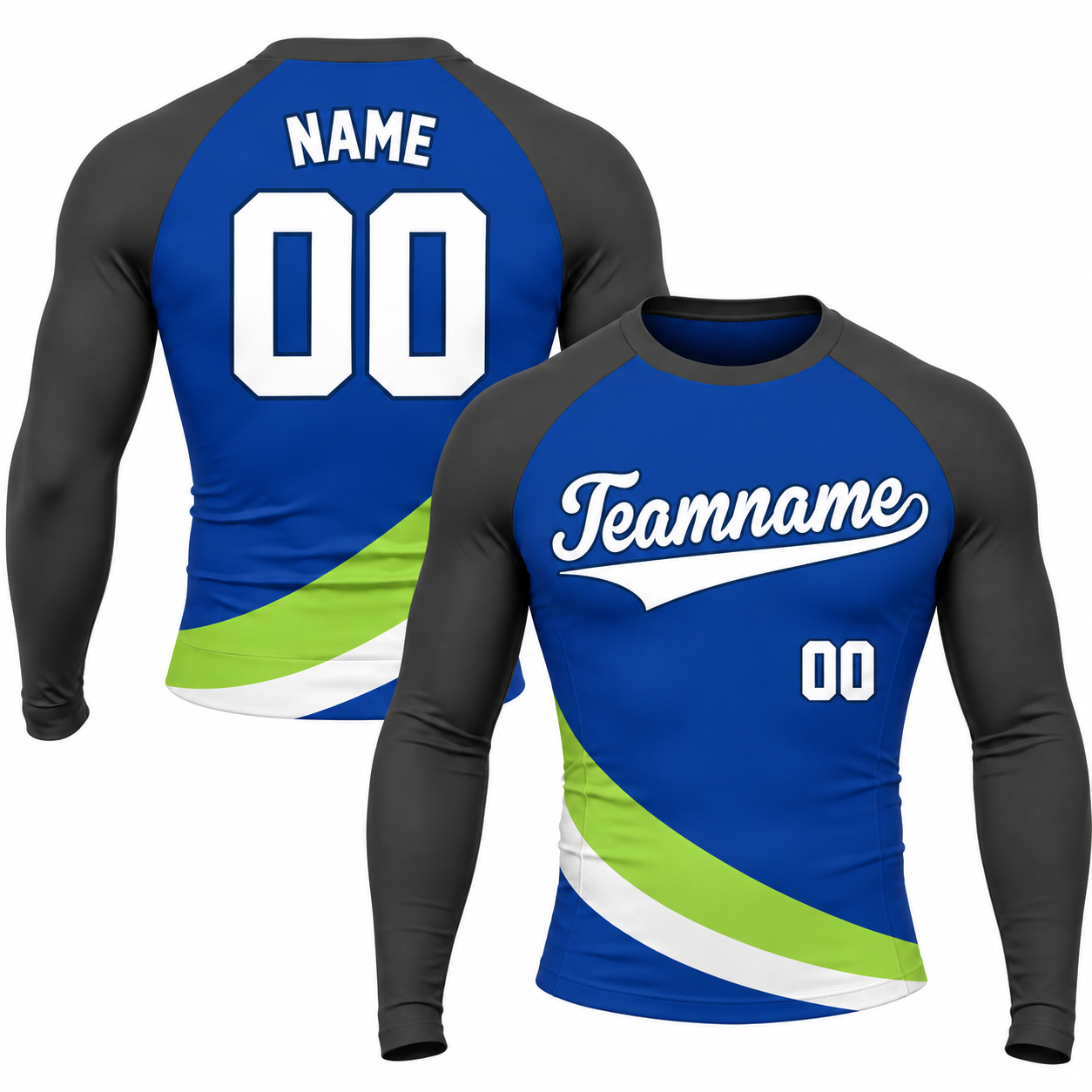 Curved Waist Bands Royal Blue Customizable Long Sleeve Compression Shirt