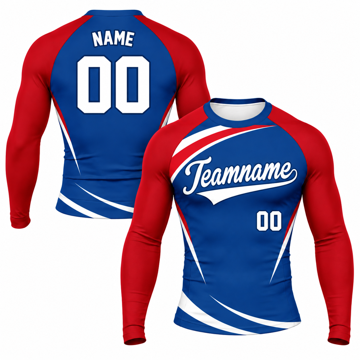 Curved Side Panel Royal Blue Customizable Long Sleeve Compression Shirt