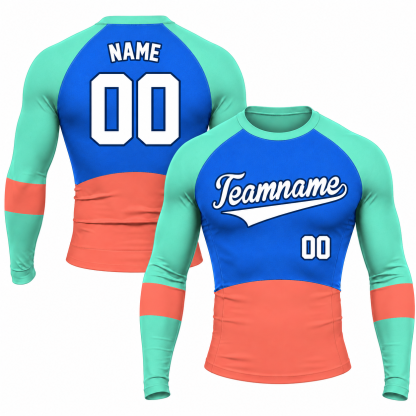 Horizontal Colorblock Royal Blue Customizable Long Sleeve Compression Shirt