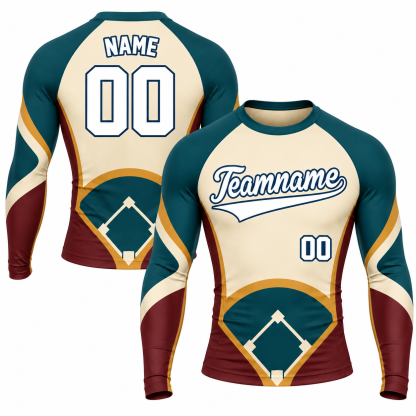 Baseball Diamond Panel Beige Customizable Long Sleeve Compression Shirt