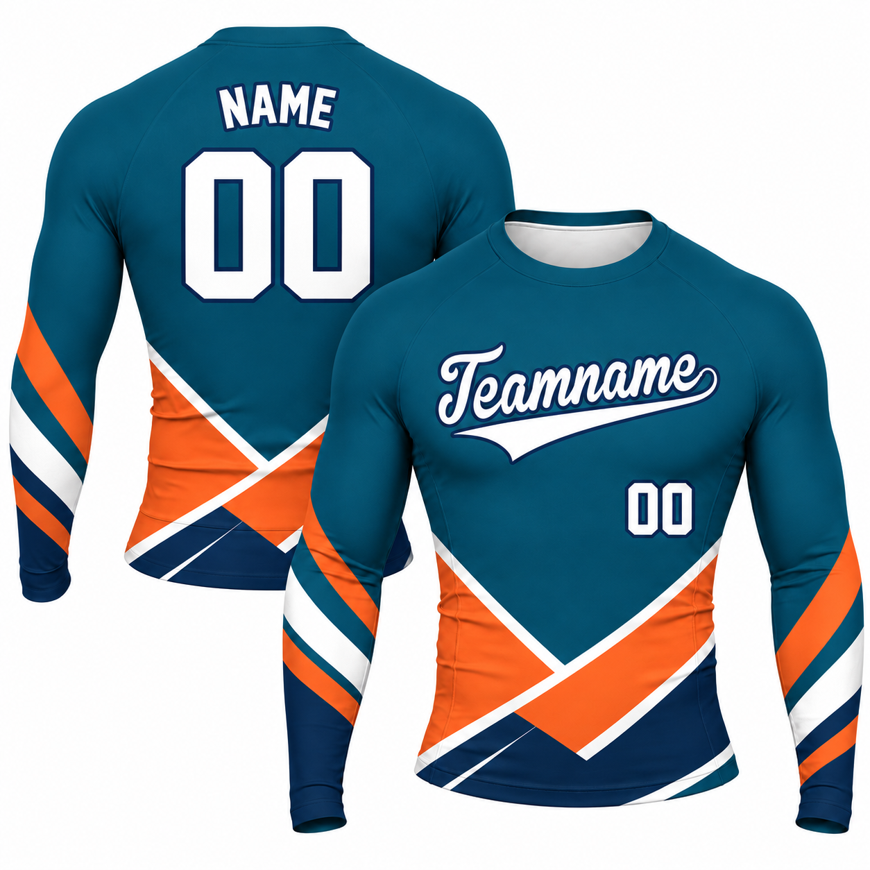 Diagonal Cross Navy Customizable Long Sleeve Compression Shirt