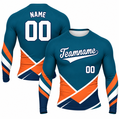 Diagonal Cross Navy Customizable Long Sleeve Compression Shirt