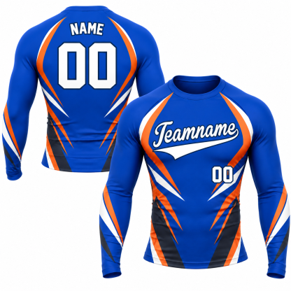 Lightning Stripe Royal Blue Primary Orange Navy Accents Customizable Long Sleeve Compression Shirt