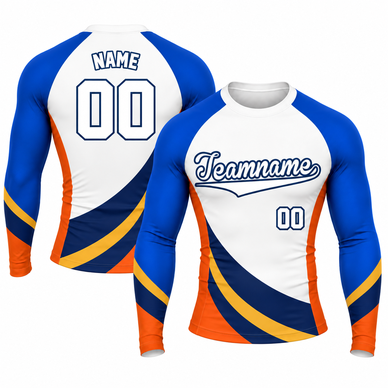 Sweeping Panels Royal Blue Customizable Long Sleeve Compression Shirt
