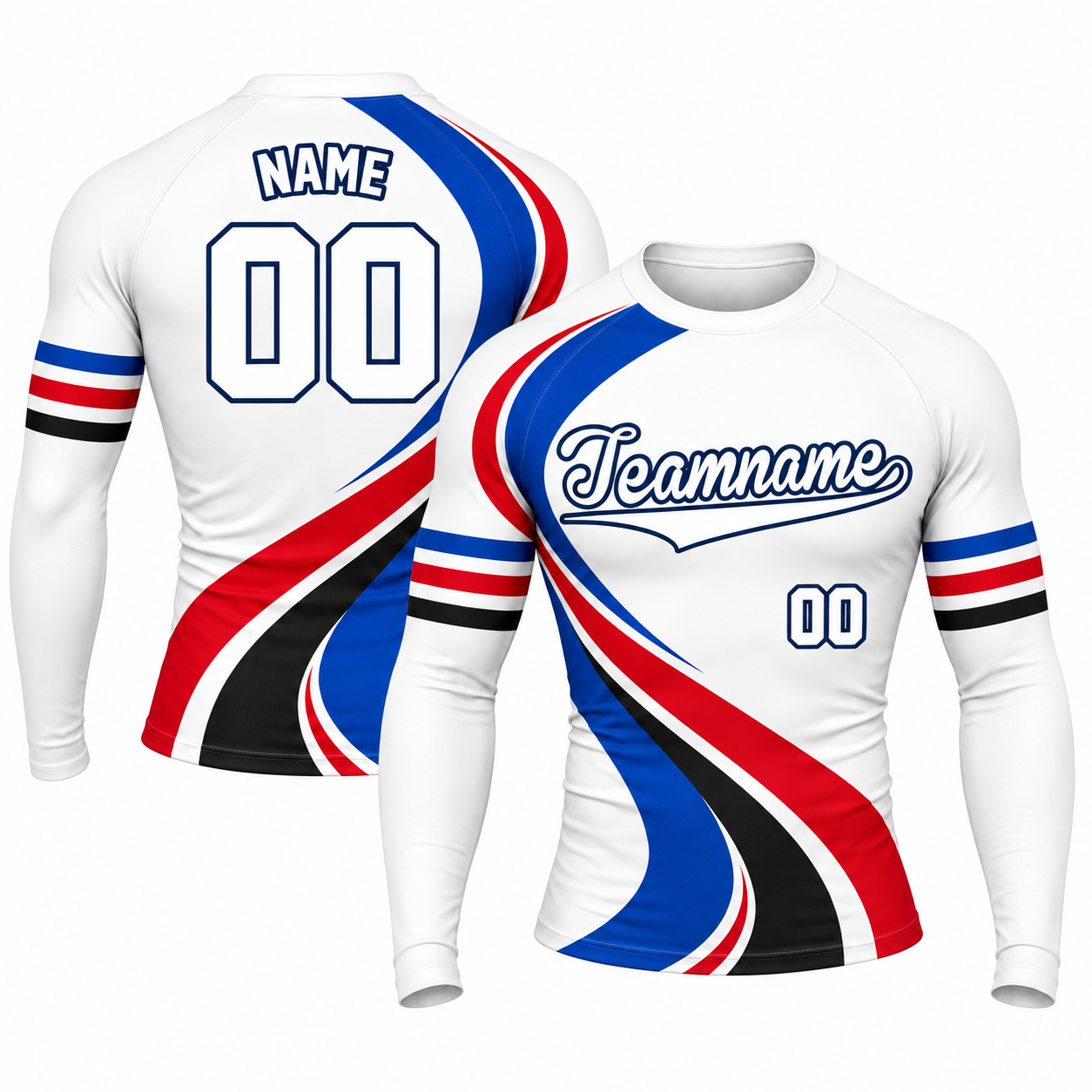 Sweeping Stripe White Customizable Long Sleeve Compression Shirt