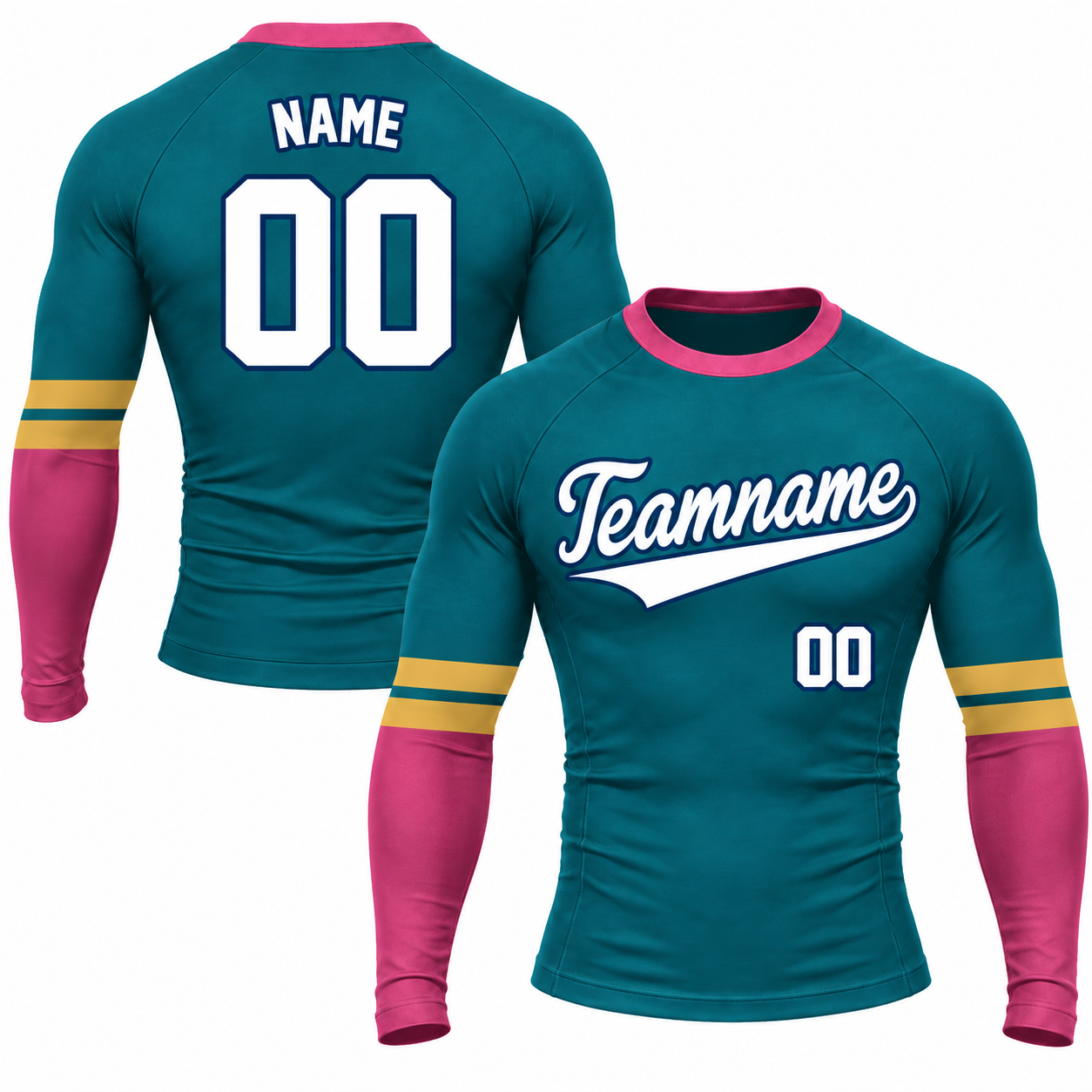 Triple Cuff Stripe Navy Customizable Long Sleeve Compression Shirt