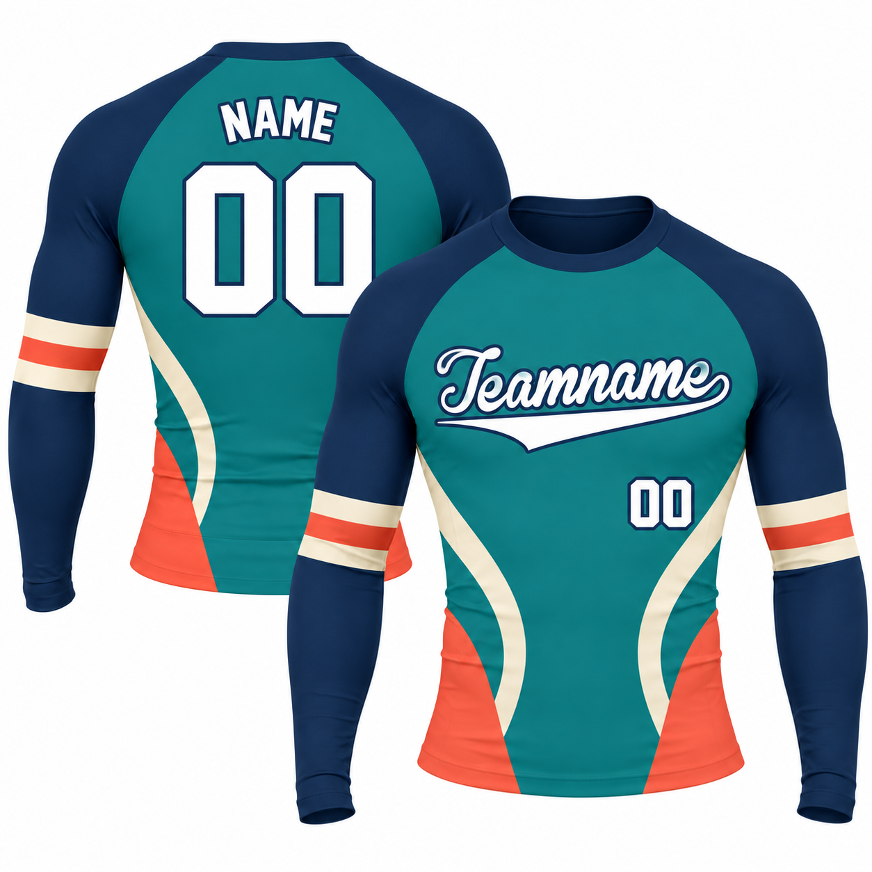 Curved Panel Navy Customizable Long Sleeve Compression Shirt