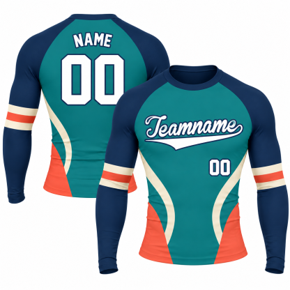 Curved Panel Navy Customizable Long Sleeve Compression Shirt