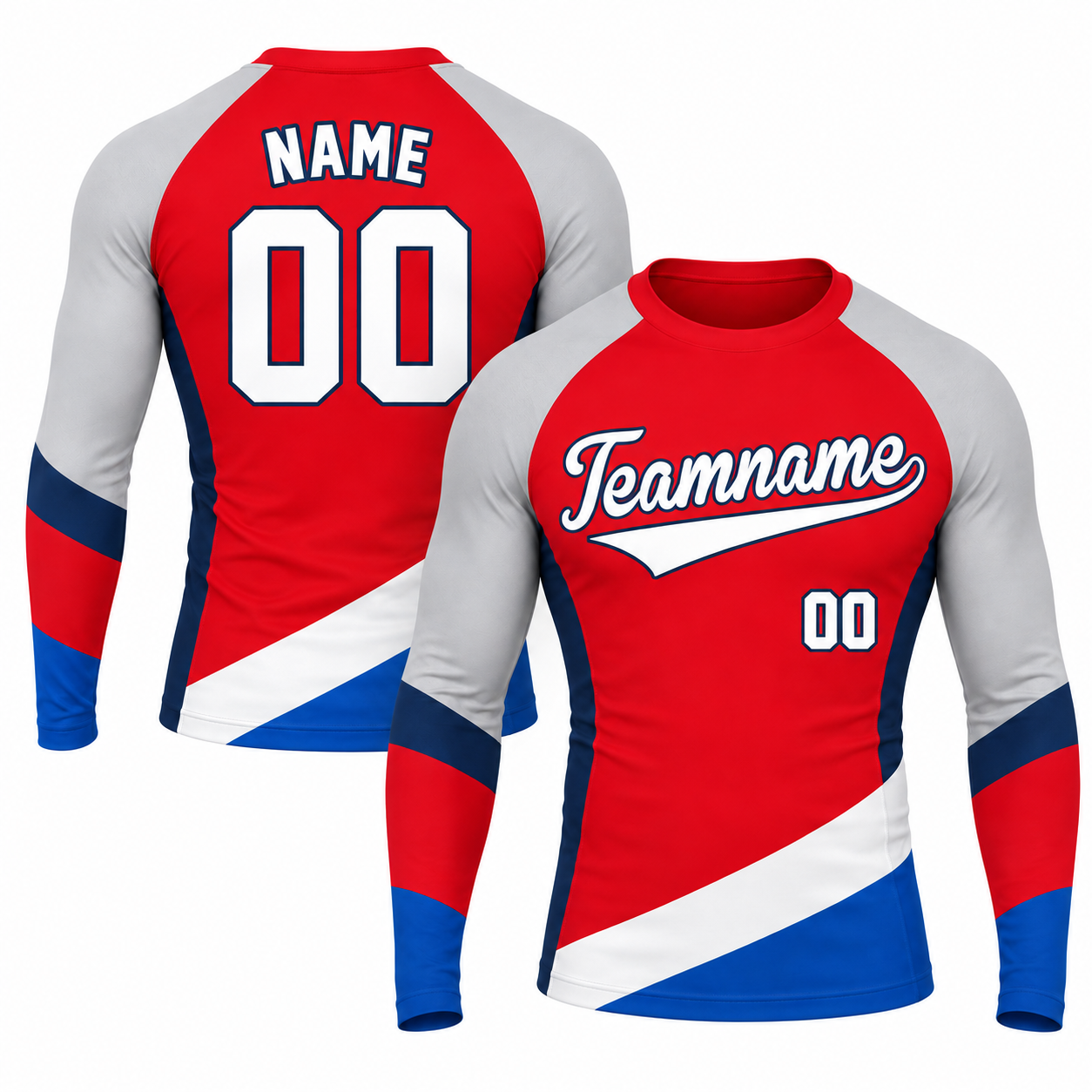 Diagonal Hem Red Customizable Long Sleeve Compression Shirt
