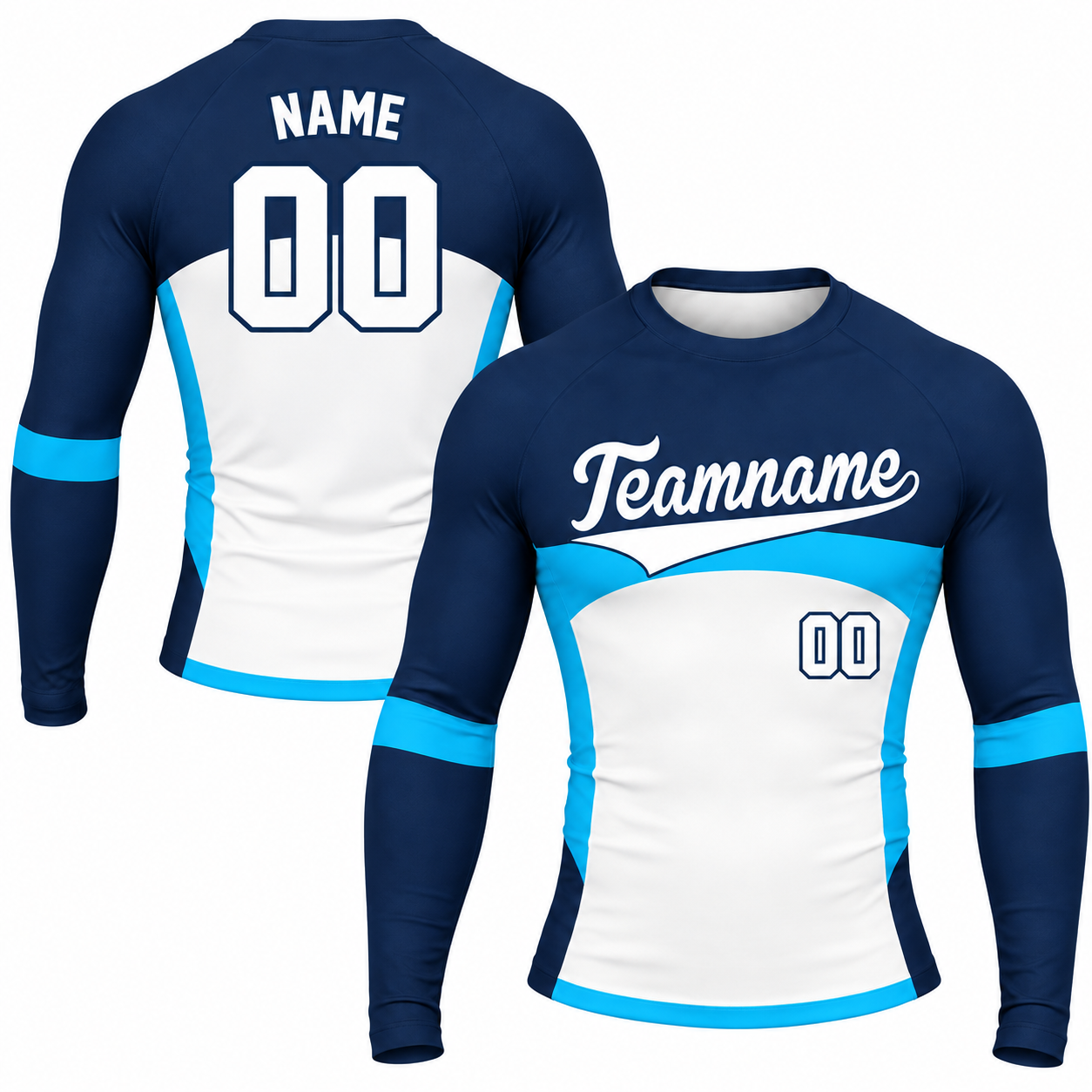 Side Curve Navy Customizable Long Sleeve Compression Shirt