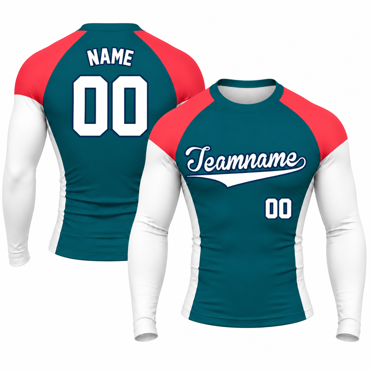 Shoulder Panel Navy Primary Gray Accent Customizable Long Sleeve Compression Shirt