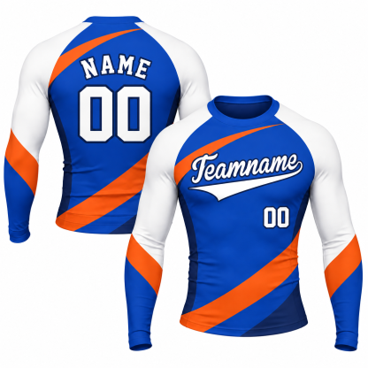 Diagonal Sash Royal Blue Primary White Accent Customizable Long Sleeve Compression Shirt