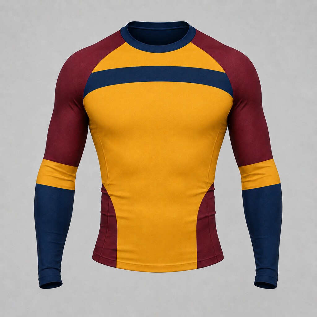 Shoulder Cap Bridge Orange Primary Burgundy Navy Accents Beta Edition Customizable Long Sleeve Compression Shirt front customization preview