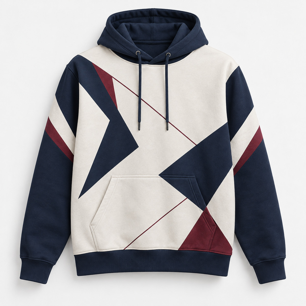 Original geometric hoodie in navy, white and burgundy