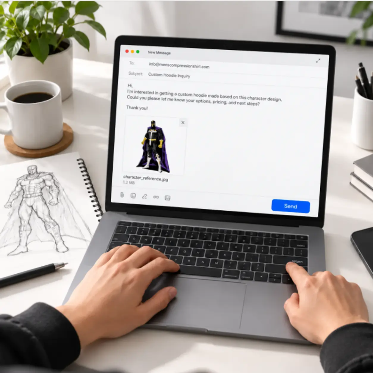 Customer sending a custom clothing idea and reference image by email