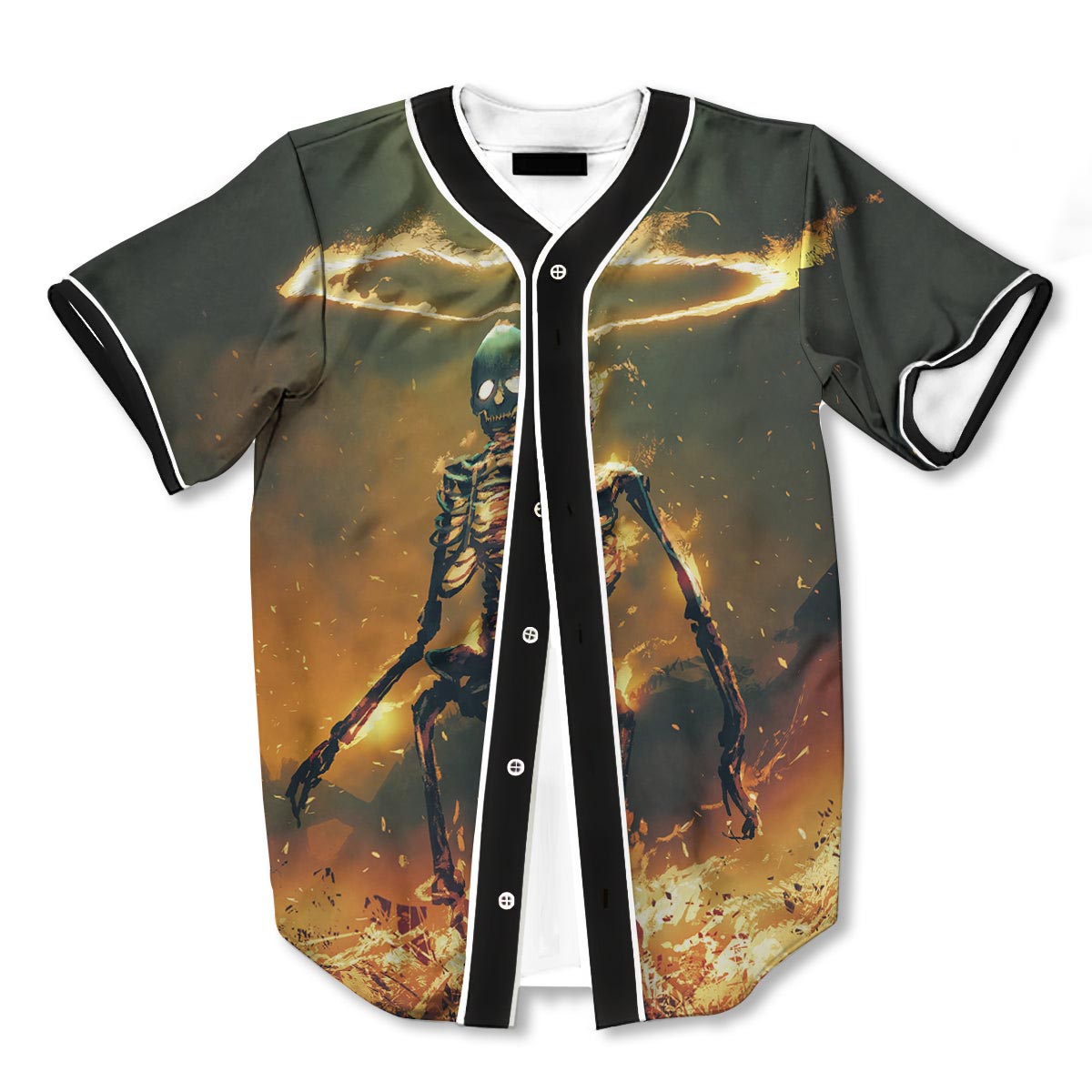Fire Skeleton 3d Print Full Size Baseball Jerseys