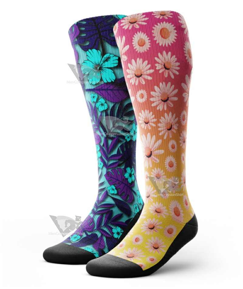 Floral Knee High Compression Socks 2-Pack
