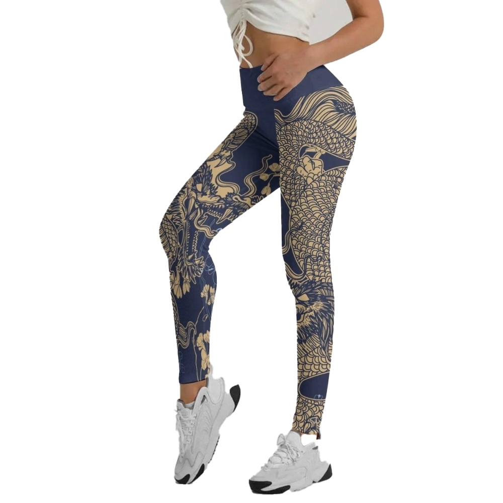 Flower Chinese Dragon Women Compression Legging