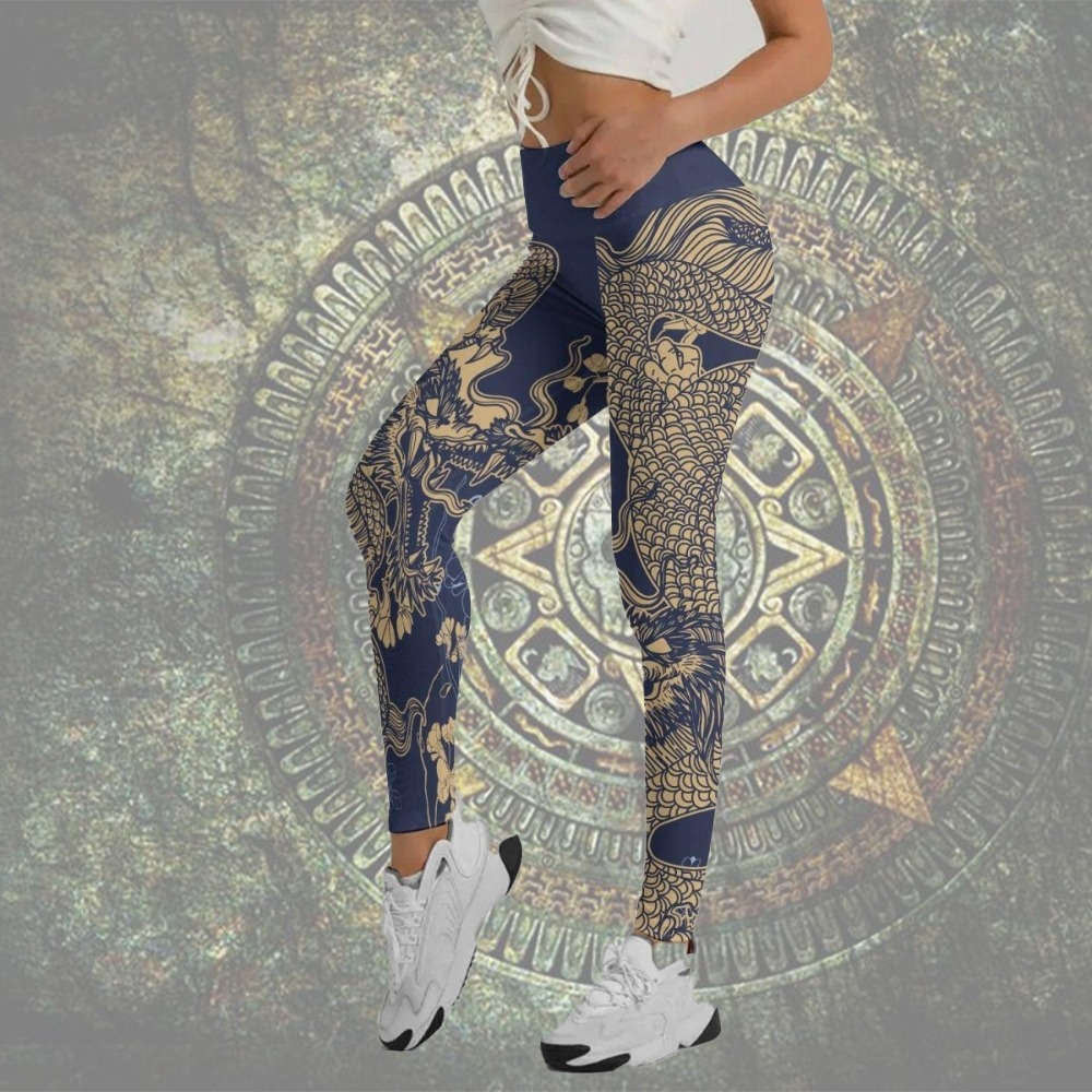 Flower Chinese Dragon Women Compression Legging