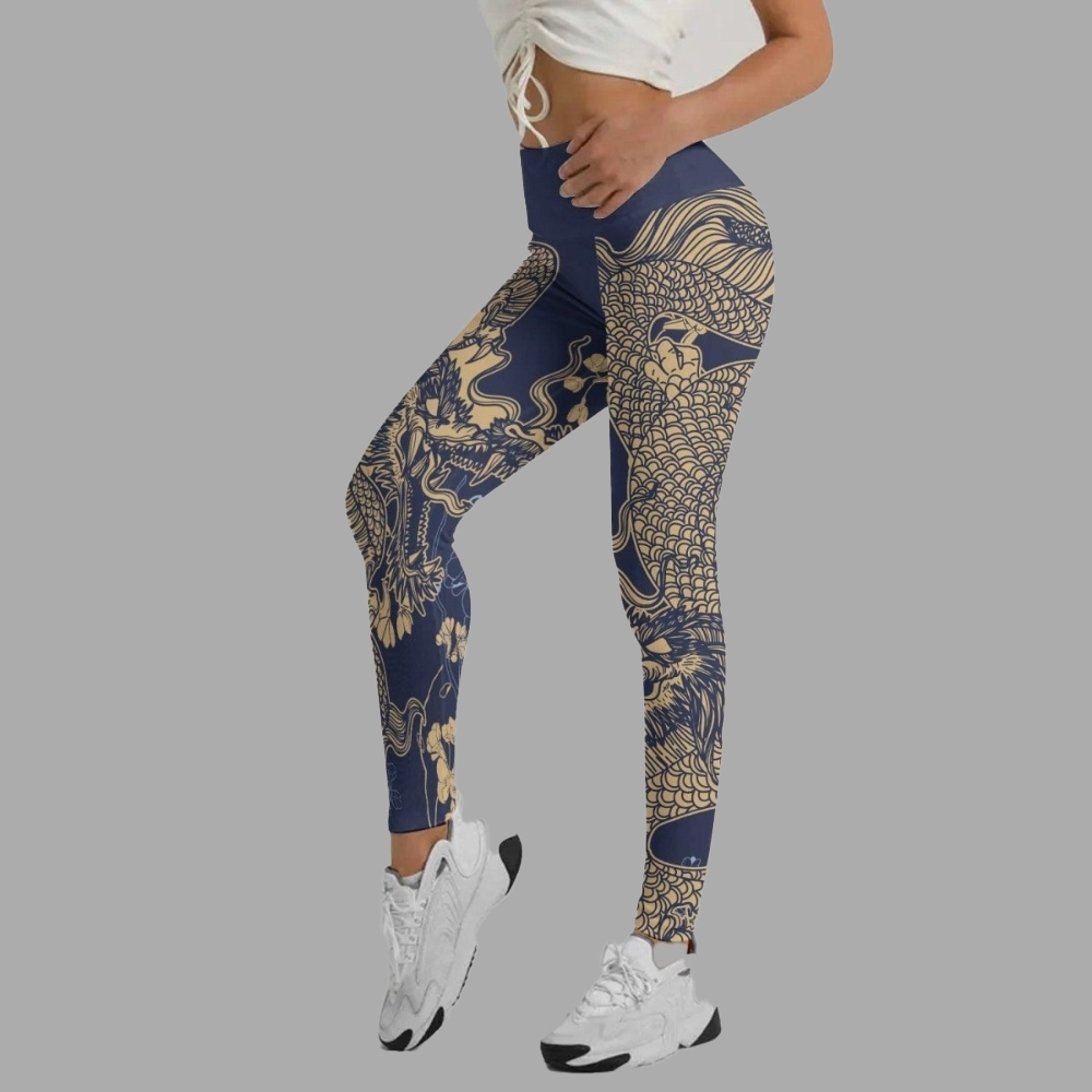 Flower Chinese Dragon Women Compression Legging