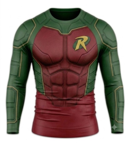 Damian Wayne Robin Superhero Signal Storm Contrast Grid Emerald Black Long Sleeve Compression Shirt