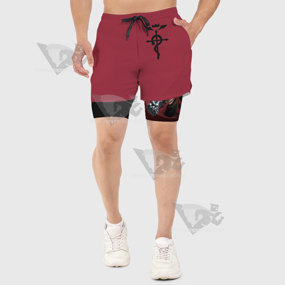 Fullmetal Alchemist Elric Edward Red Men Compression Gym Short