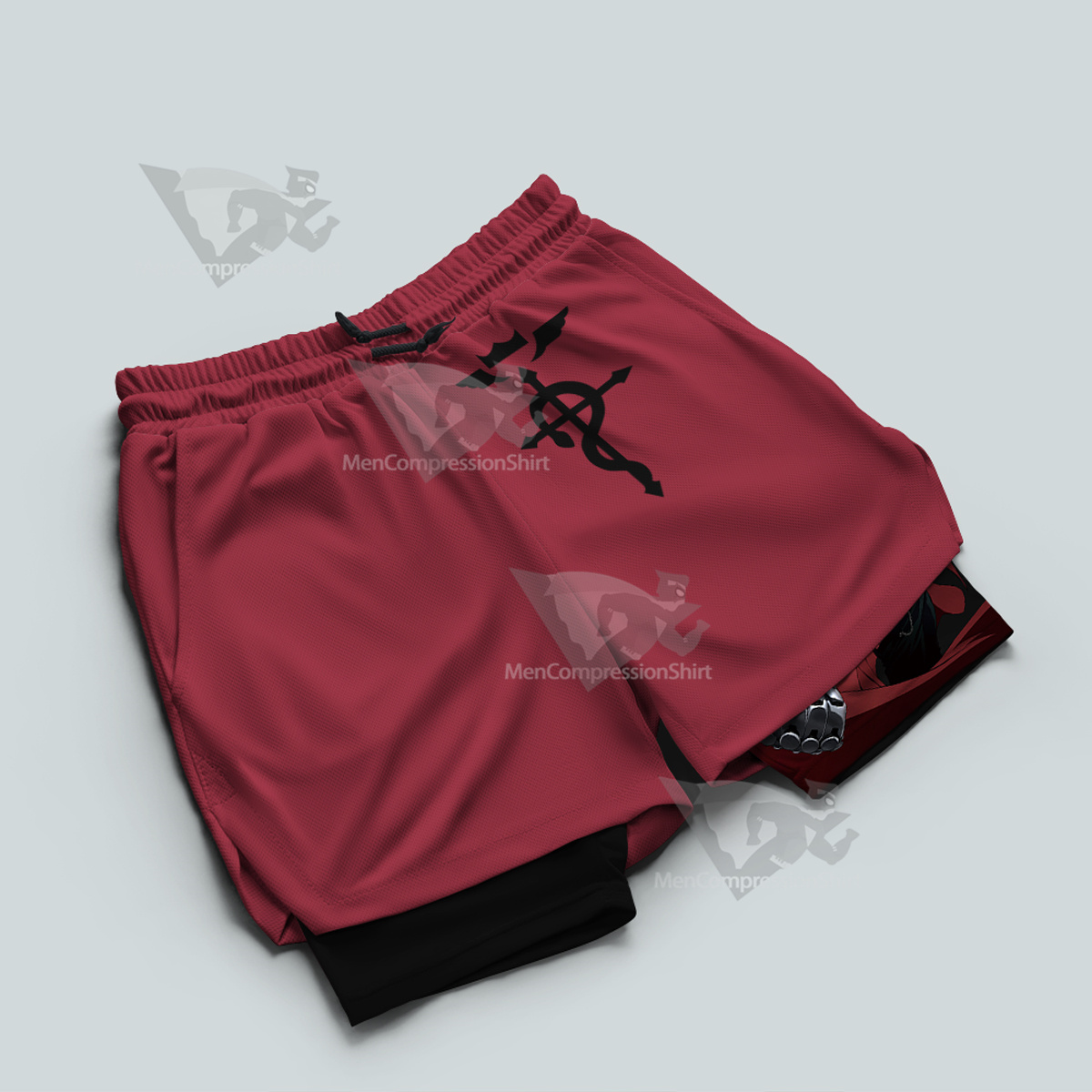 Fullmetal Alchemist Elric Edward Red Men Compression Gym Short