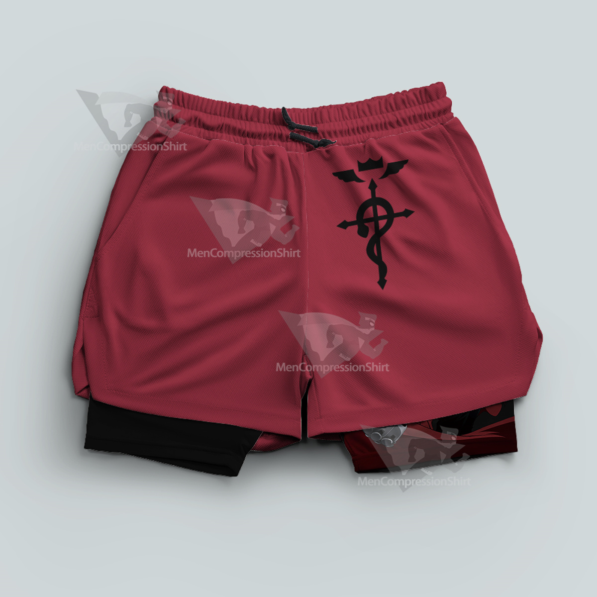 Fullmetal Alchemist Elric Edward Red Men Compression Gym Short