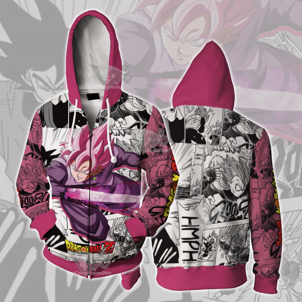 Goku Black Rose Dragon Ball Cosplay Zip Up Hoodie MensCompressionShirt