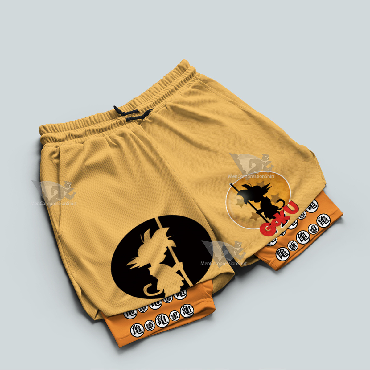 Goku Logo Yellow Men Compression Gym Short