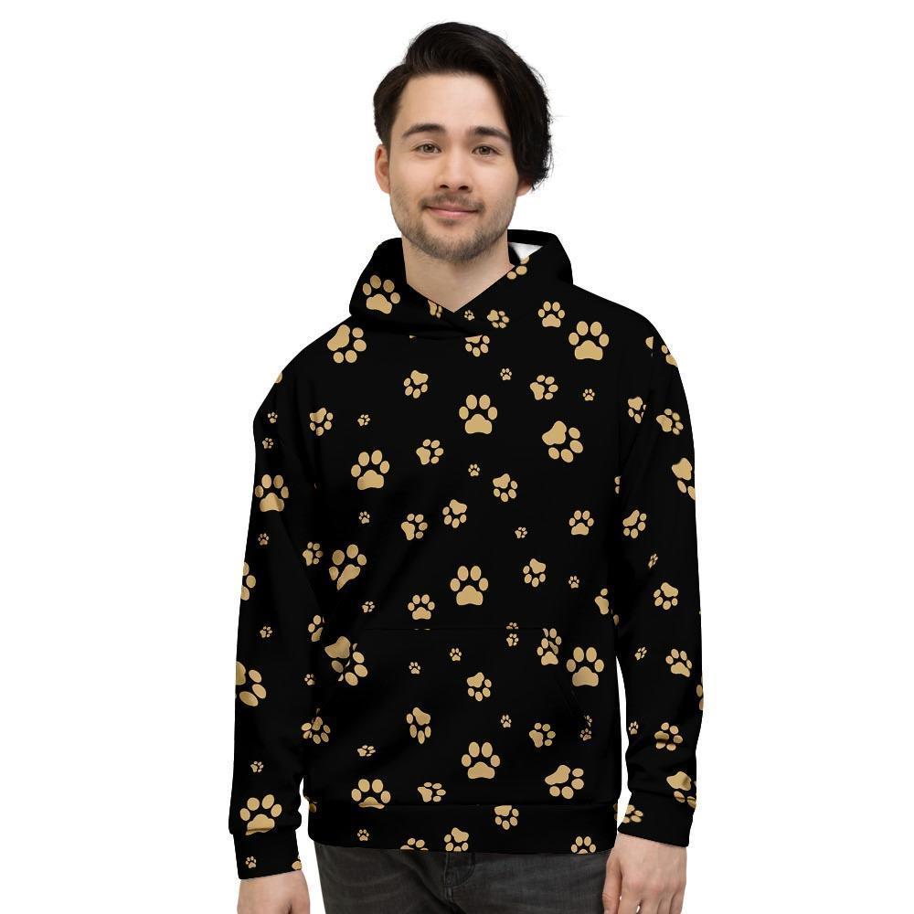 Gold Footprint Paw Mens Full Size Hoodie