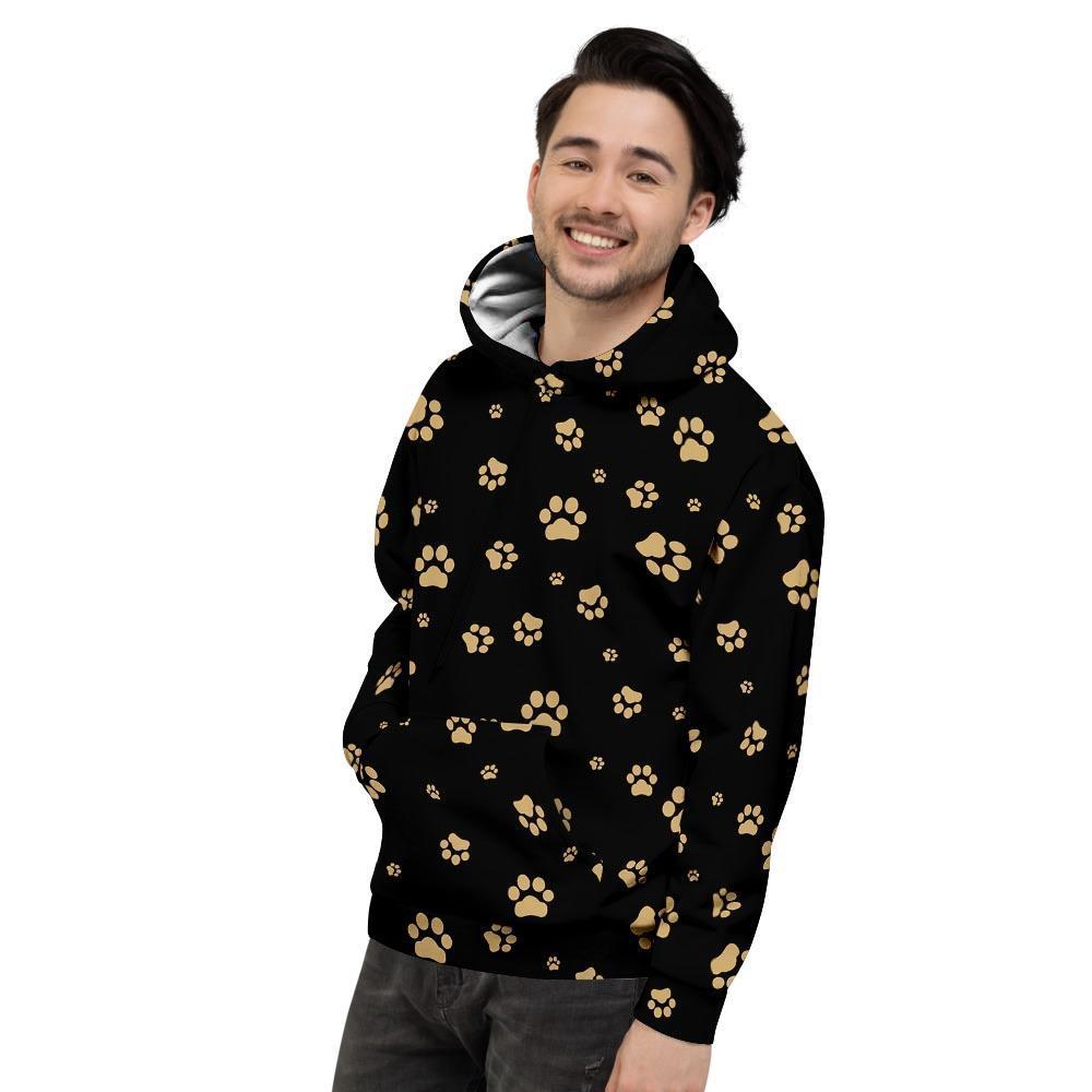 Gold Footprint Paw Mens Full Size Hoodie
