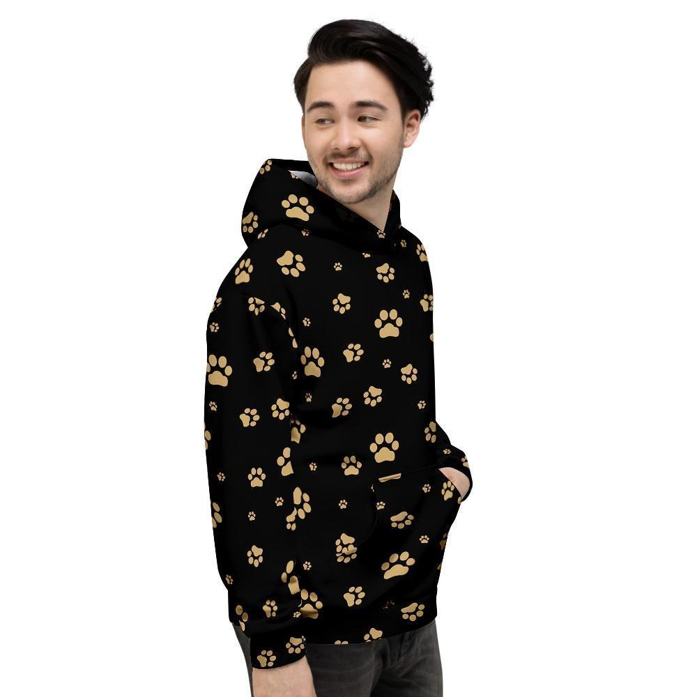 Gold Footprint Paw Mens Full Size Hoodie