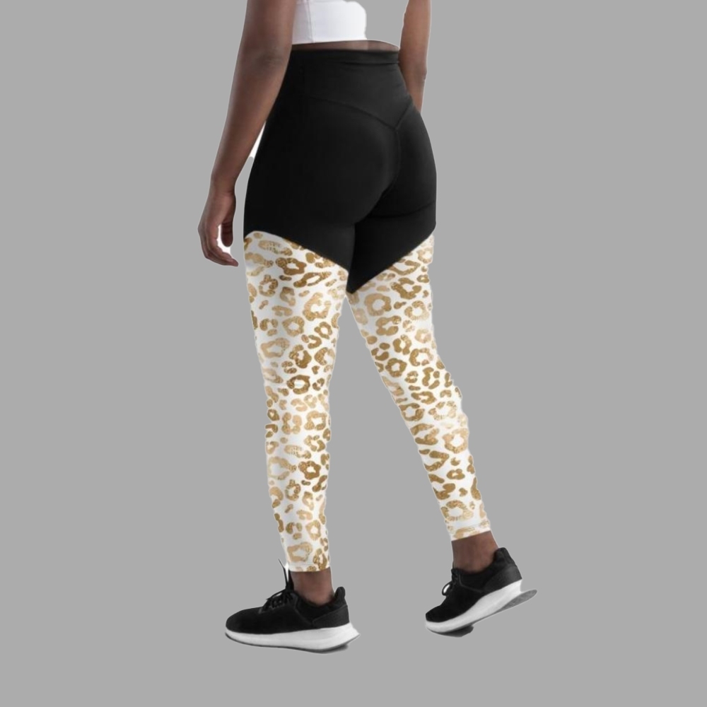 Golden Leopard Print Women Compression Legging